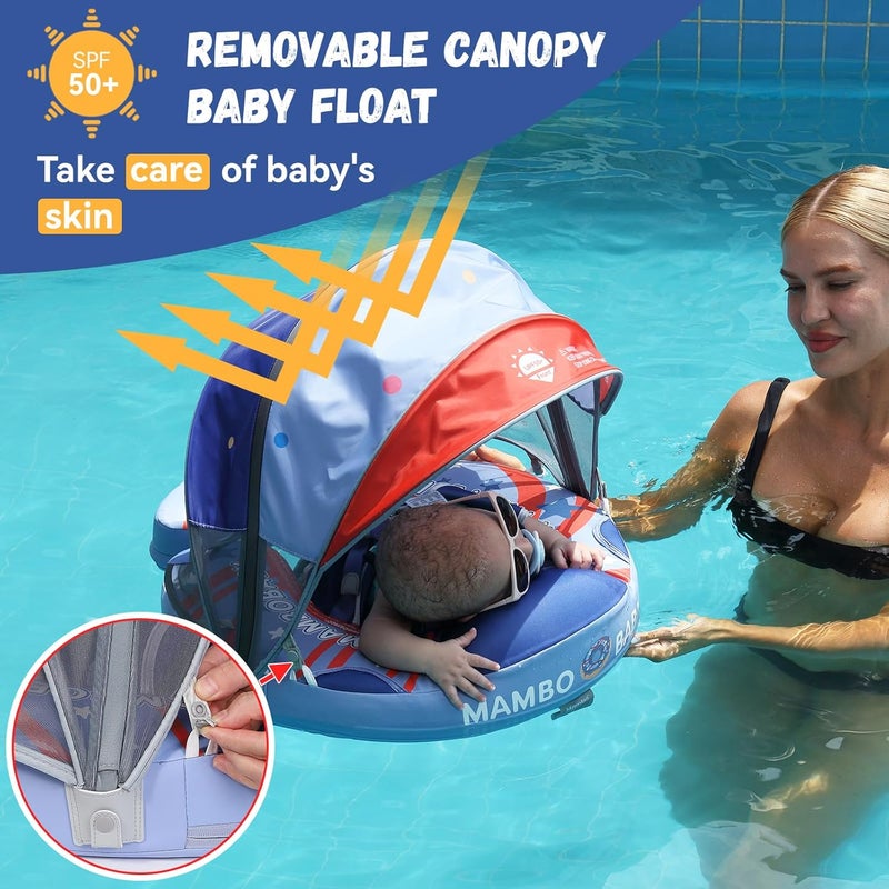 GENTEACO Mambobaby Baby Swim Float with Canopy Non-Inflatable Infant Pool Float with Tail 3-24 Months Avoid Flip Solid Skin-Friendly Material for Toddler Boys Girls - Image 3